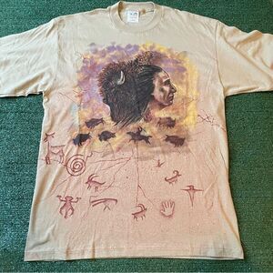 90s Single Stitch Vintage Native American Indian Buffalo AOP Painted Tee Shirt